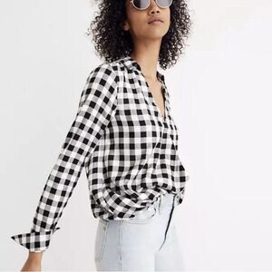 Madewell Wrap-Front Shirt Buffalo Check Black And White Size Small